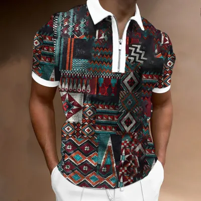 Men Leisure Vacation 3D Print Plus Size Short Sleeve Lapel POLO Shirt