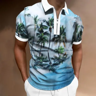 Men Leisure Vacation 3D Print Plus Size Short Sleeve Lapel POLO Shirt