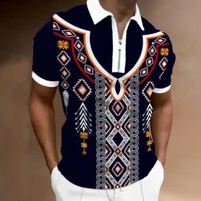 Men Leisure Vacation 3D Print Plus Size Short Sleeve Lapel POLO Shirt