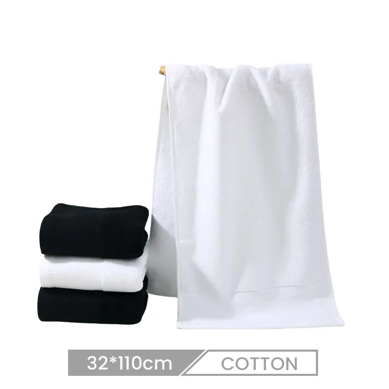 32*110cm Cotton Black White Sports Lengthened Marathon Fitness Towel Logo Custom