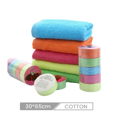 30*65cm Pure Cotton Multicolor Compressed Hotel Disposable Portable Towel Logo Custom