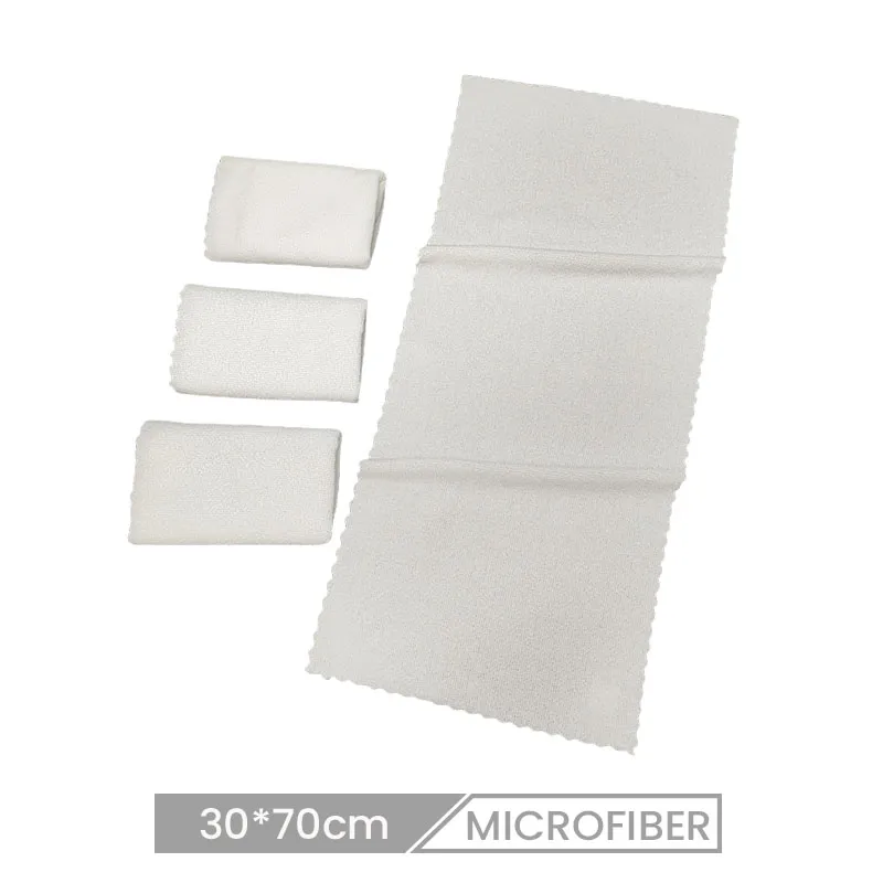 30*70cm Microfiber Warp Knitted White Towel Cutting Edge Embroidered Printed Logo Custom
