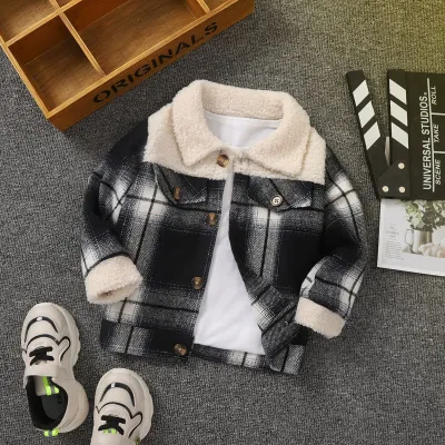 Baby Boys Girls Spring Autumn Casual Long Sleeve Plush Lapel Coat