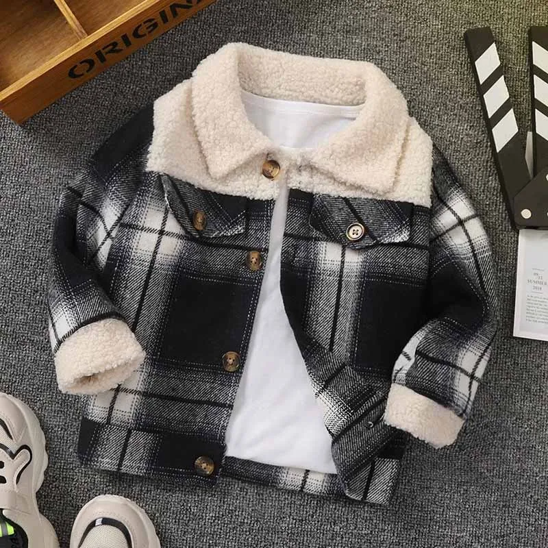 Baby Boys Girls Spring Autumn Casual Long Sleeve Plush Lapel Coat