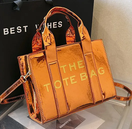 Women Fashion Simple Shiny Tote Bag Letter Printing Hand-Bag