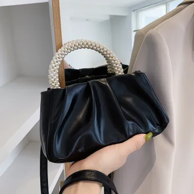 Women Fashion Solid Color Pleated PU Handbag