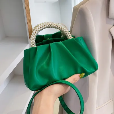 Women Fashion Solid Color Pleated PU Handbag