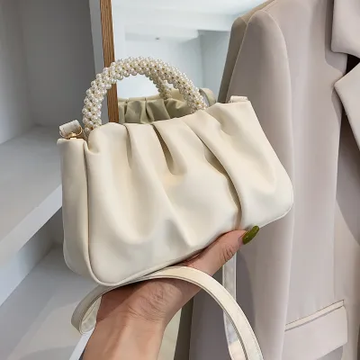 Women Fashion Solid Color Pleated PU Handbag