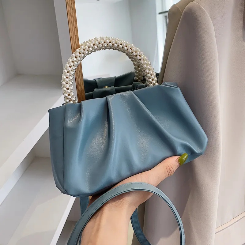 Women Fashion Solid Color Pleated PU Handbag