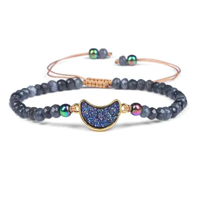 Women Fashion Natural Stone Wheel Bead Adjustable Woven Bracelet