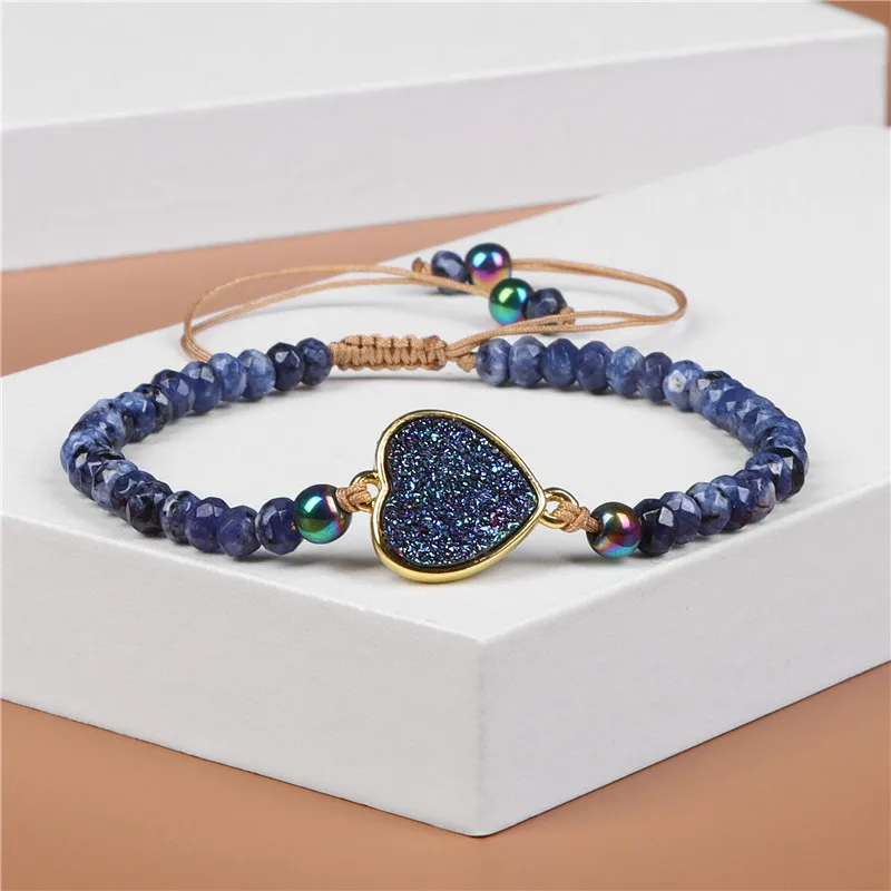 Women Fashion Natural Stone Wheel Bead Adjustable Woven Bracelet