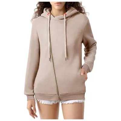 Women Casual Solid Color Zipper Hoodies with Pockets