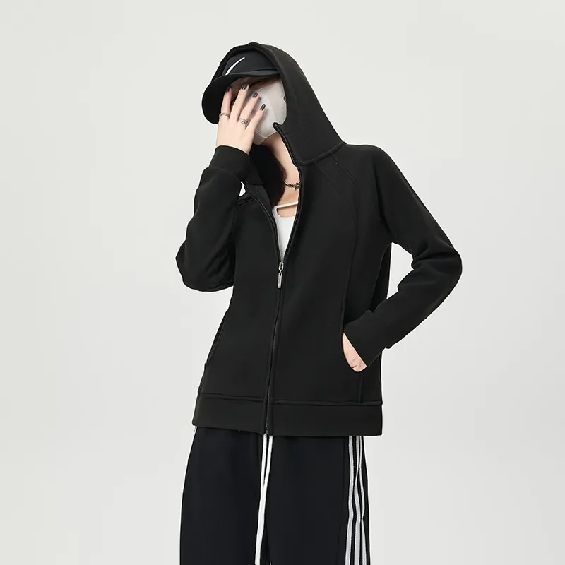 Women Casual Loose Solid Color Thickened Windproof Cardigan Hoodies