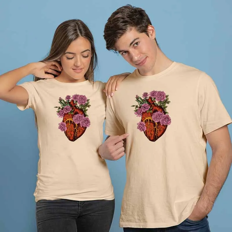 Men Women Casual Valentine Print Cotton Plus Size Short Sleeve Crewneck Couple T-Shirt