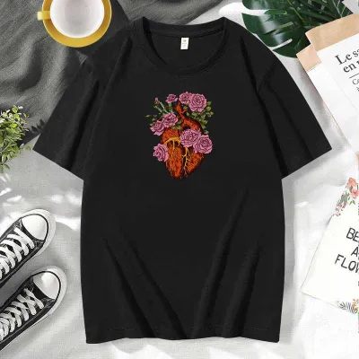 Men Women Casual Valentine Print Cotton Plus Size Short Sleeve Crewneck Couple T-Shirt