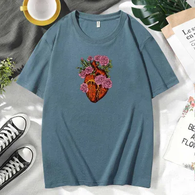 Men Women Casual Valentine Print Cotton Plus Size Short Sleeve Crewneck Couple T-Shirt