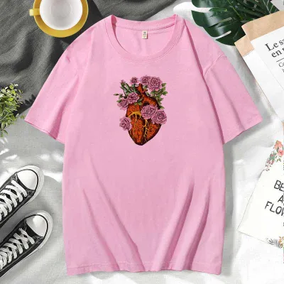Men Women Casual Valentine Print Cotton Plus Size Short Sleeve Crewneck Couple T-Shirt