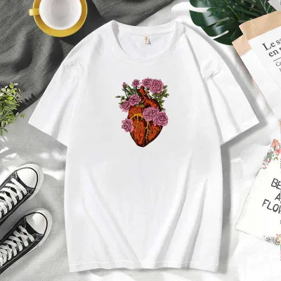 Men Women Casual Valentine Print Cotton Plus Size Short Sleeve Crewneck Couple T-Shirt