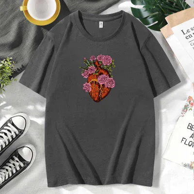 Men Women Casual Valentine Print Cotton Plus Size Short Sleeve Crewneck Couple T-Shirt