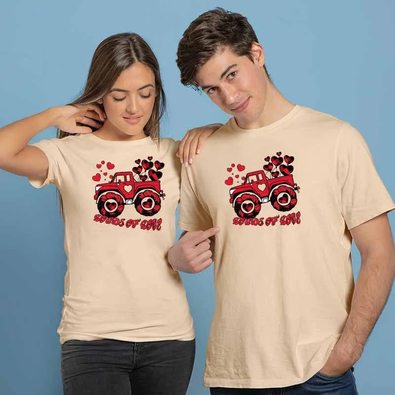 Men Women Couple Valentine Print Cotton Plus Size Short Sleeve Round Neck T-Shirt
