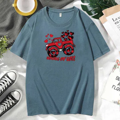 Men Women Couple Valentine Print Cotton Plus Size Short Sleeve Round Neck T-Shirt