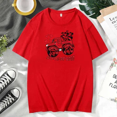 Men Women Couple Valentine Print Cotton Plus Size Short Sleeve Round Neck T-Shirt