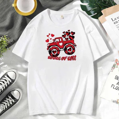 Men Women Couple Valentine Print Cotton Plus Size Short Sleeve Round Neck T-Shirt