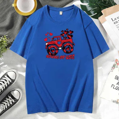 Men Women Couple Valentine Print Cotton Plus Size Short Sleeve Round Neck T-Shirt