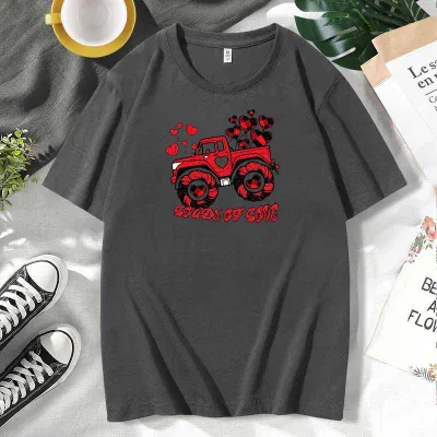 Men Women Couple Valentine Print Cotton Plus Size Short Sleeve Round Neck T-Shirt