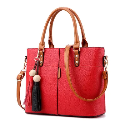 Women Fashion Casual Litchi Pattern Large Capacity PU Handbag with Zipper Closure