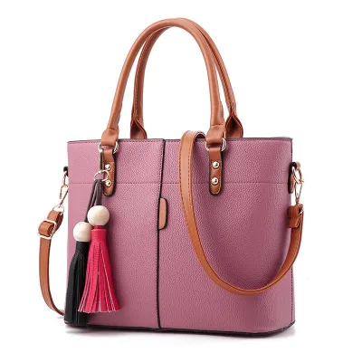 Women Fashion Casual Litchi Pattern Large Capacity PU Handbag with Zipper Closure