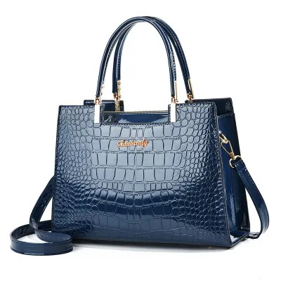 Women Fashion Casual Large Capacity Crocodile Pattern Handbag PU Business Commute Tote