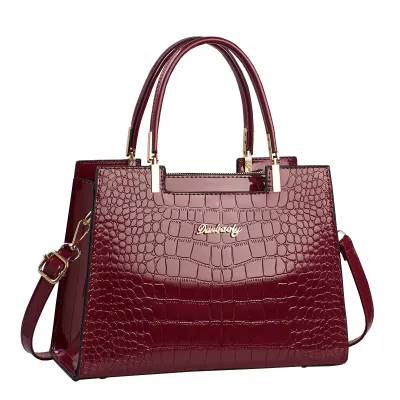 Women Fashion Casual Large Capacity Crocodile Pattern Handbag PU Business Commute Tote