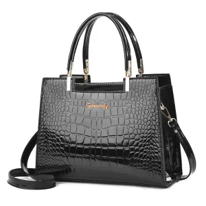 Women Fashion Casual Large Capacity Crocodile Pattern Handbag PU Business Commute Tote