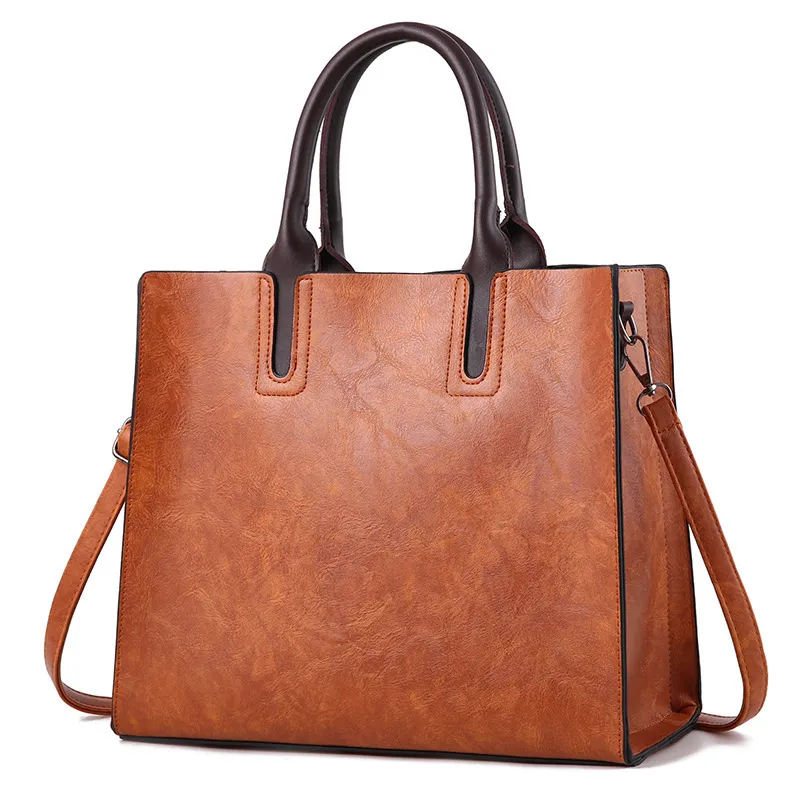 Women Fashion Simple Retro Solid Color Large Capacity Handbag