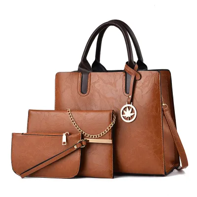 Women Fashion Retro Large Capacity Chain Handbag Three-Piece Set