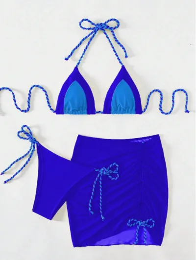 Women Sexy Halter Neck Lace-Up Bikini Swimsuit Three-Piece Set