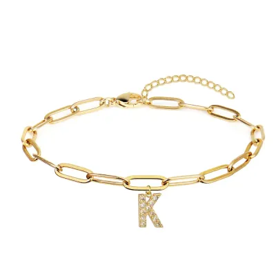 Fashion Simple 26 Alphabet Stainless Steel Chain Pendant Bracelet for Women