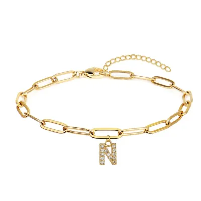 Fashion Simple 26 Alphabet Stainless Steel Chain Pendant Bracelet for Women