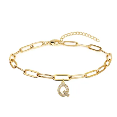 Fashion Simple 26 Alphabet Stainless Steel Chain Pendant Bracelet for Women