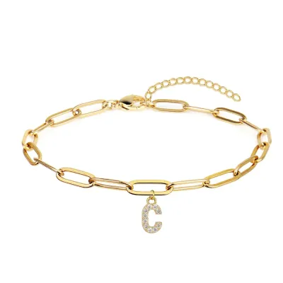 Fashion Simple 26 Alphabet Stainless Steel Chain Pendant Bracelet for Women