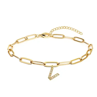 Fashion Simple 26 Alphabet Stainless Steel Chain Pendant Bracelet for Women