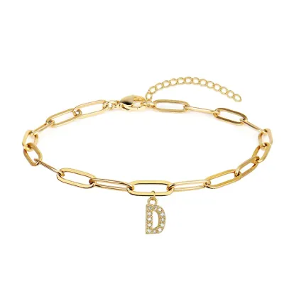 Fashion Simple 26 Alphabet Stainless Steel Chain Pendant Bracelet for Women