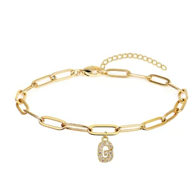 Fashion Simple 26 Alphabet Stainless Steel Chain Pendant Bracelet for Women
