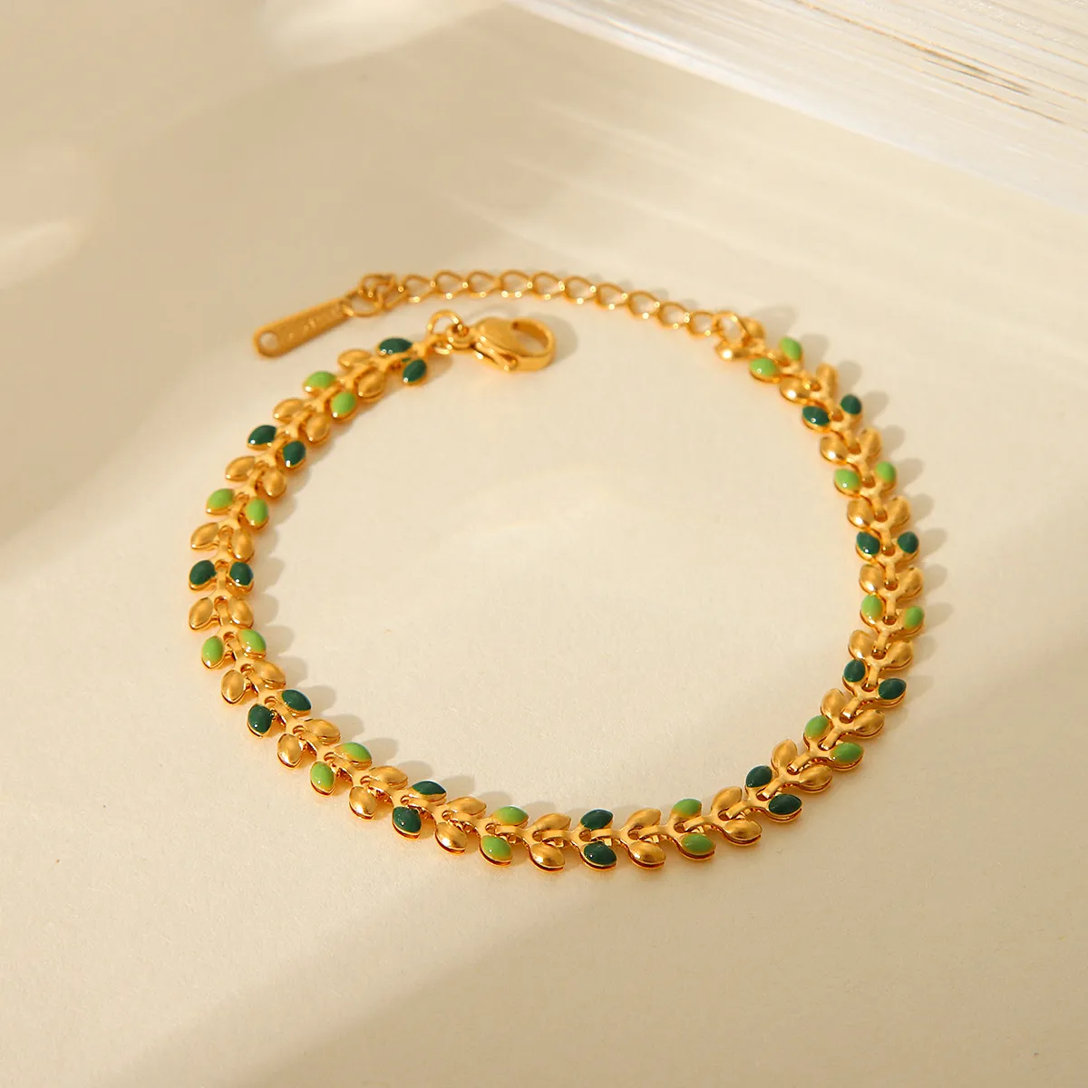 Women Fashion 18k Gold Stainless Steel Olive Leaf Bracelet