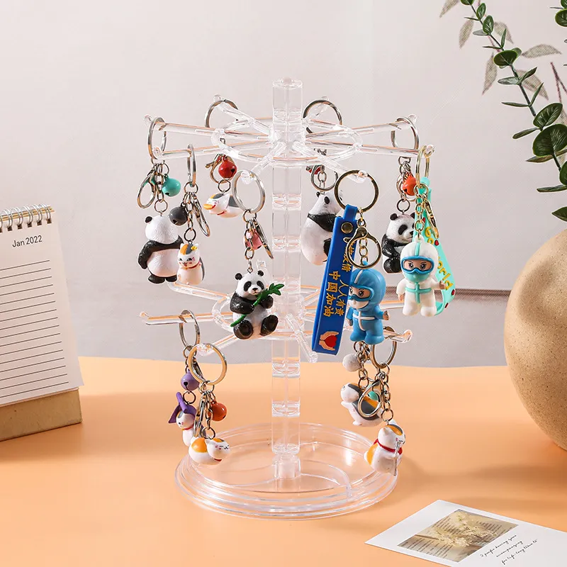 Plastic Umbrella Type Key Chain Hanger Small Jewelry Pendant Display Rack Double Layer