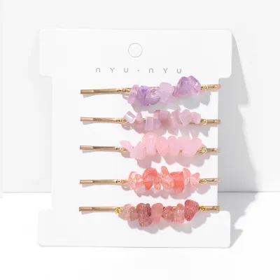 Women's Natural Agate Crystal Hair Clip Set - 5 Pieces Simple Fashion Commuter Style
