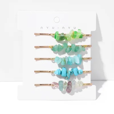 Women's Natural Agate Crystal Hair Clip Set - 5 Pieces Simple Fashion Commuter Style