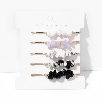Women's Natural Agate Crystal Hair Clip Set - 5 Pieces Simple Fashion Commuter Style