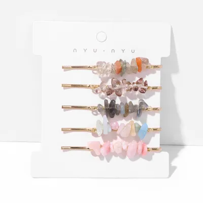Women's Natural Agate Crystal Hair Clip Set - 5 Pieces Simple Fashion Commuter Style